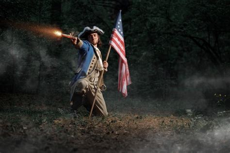 Man Dressed As Soldier Of War Of Independence United States Aims From
