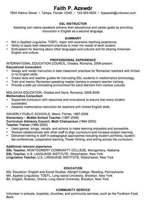 chronological resume sample esl instructor teaching