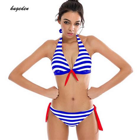 Hugeden Striped Sexy Swimsuit Women Swimwear Tep Bandage Bikini Set Patchwork Beach Wear Bathing