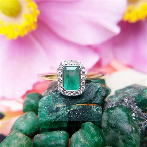 Emerald And Diamond Cluster Ring In 9ct Yellow Gold Engagement Etsy Uk