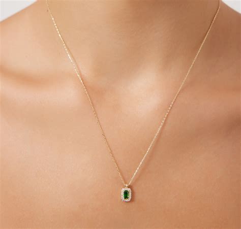 Emerald Necklace 14k Yellow Gold Emerald Cut Solitaire Etsy