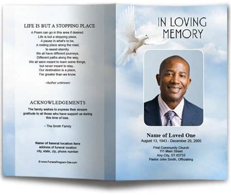 Dove Of Peace Funeral Program Template In 2021 Funeral Program