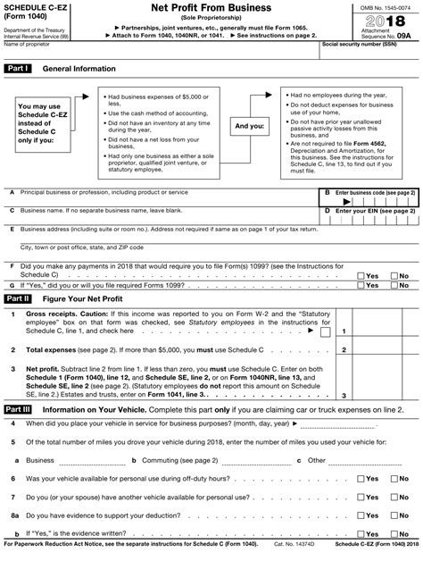 The form is divided into sections where you can report your income and deductions to determine the amount of tax you owe or the refund you can expect to receive. IRS Form 1040 Schedule C-EZ Download Fillable PDF or Fill ...