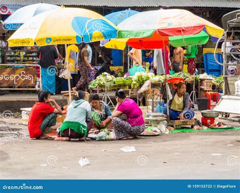 Street Market In Yangon Myanmar Editorial Photography Image Of