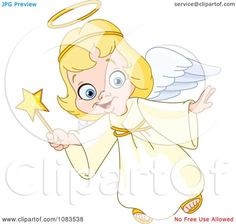 Clipart Cute Christmas Angel Girl Flying With A Wand