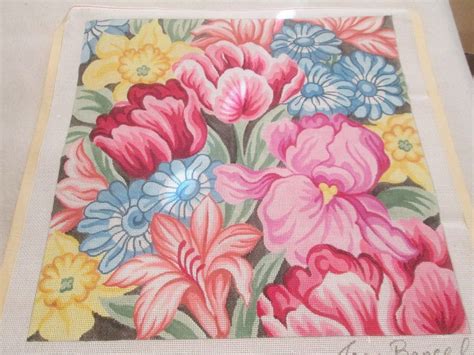Floral Handpainted Needlepoint Canvas By Joan Bancel Image Size 16 23