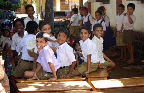 Indian Village School Children Smiling And Laughing Going School Poor