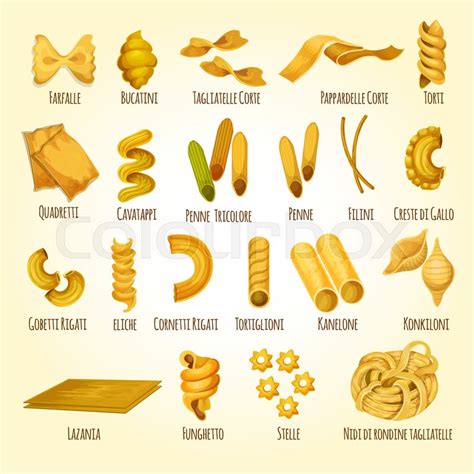 Italian Pasta Poster Different Types Stock Vector Colourbox