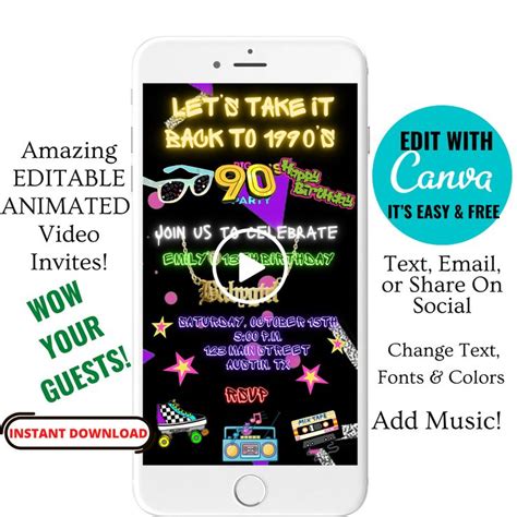 90s Animated Birthday Invitation Editable Video Invitation Etsy In