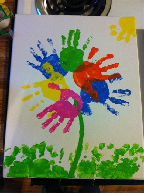 Handprint Flower With My Two Kids Younger One Is The Grass And Sun