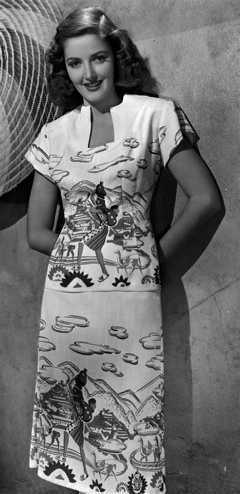 1946 Martha Vickers Incredible Border Print Dress 1940s Fashion