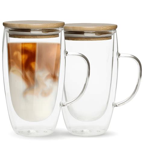 chef s unique double walled glass coffee mugs 16 oz insulated coffee mugs with handle and