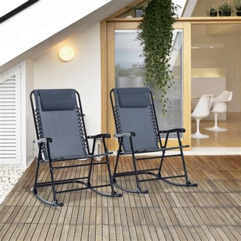 2pc Outdoor Patio Folding Rocking Chair Set Garden Rocker Chaise Lounge