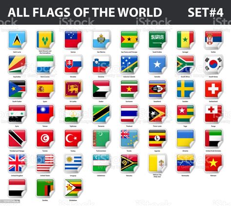 All Flags Of The World In Alphabetical Order Glossy Square Stickers Set