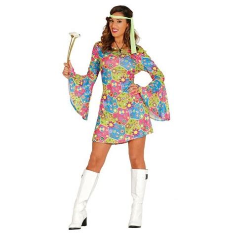 L Adult 60s 70s Groovy Ladies Hippy Flower Power Fancy Dress Costume