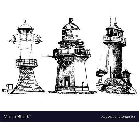 Set Of Cartoon Lighthouses Icons Pencil Drawing Cartoondealer Com My