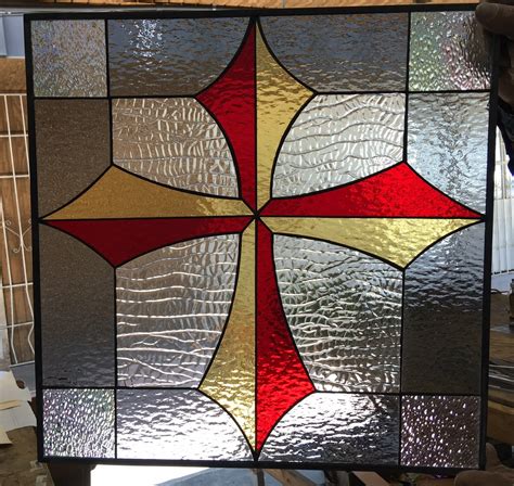 Only genuine gothic (possibly restored), no gothic revival! Awesome Gothic Cross Leaded Stained Glass Window Panel