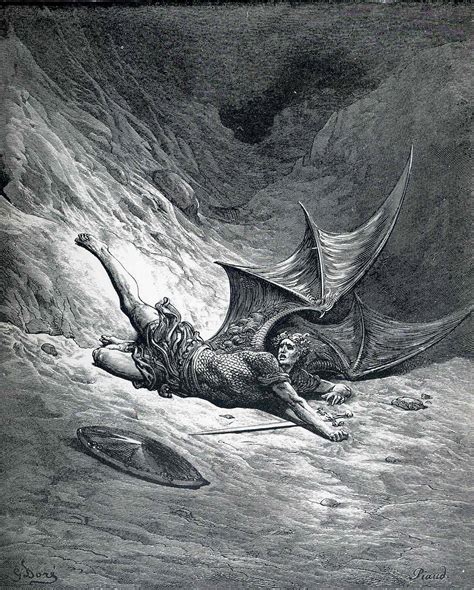 Satan Shown As The Fallen Angel After Having Been Smitten Gustave Dore