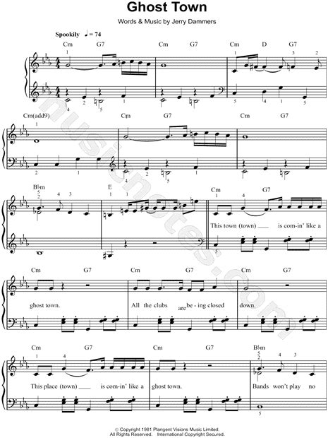 The Specials Ghost Town Sheet Music In C Minor Transposable