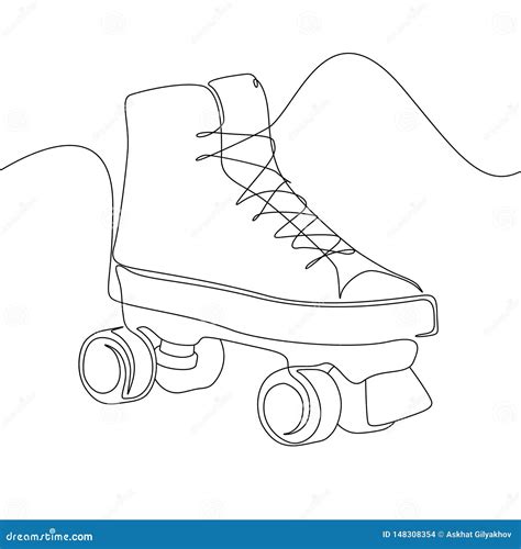 Continuous One Line Drawing Roller Skate Sport Recreation Theme