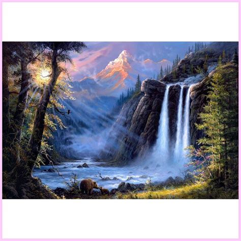 Pristine Waterfall Sunrise Premium Diy Diamond Painting Kit Nature