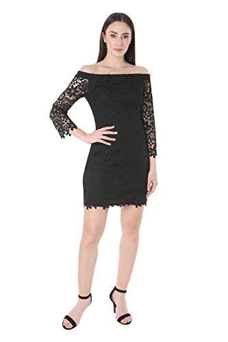 Bebe Womens Off Shoulder Long Sleeve Lace Dress Black 2