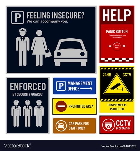 Car Park Safety And Security Signs Signboards Vector Image