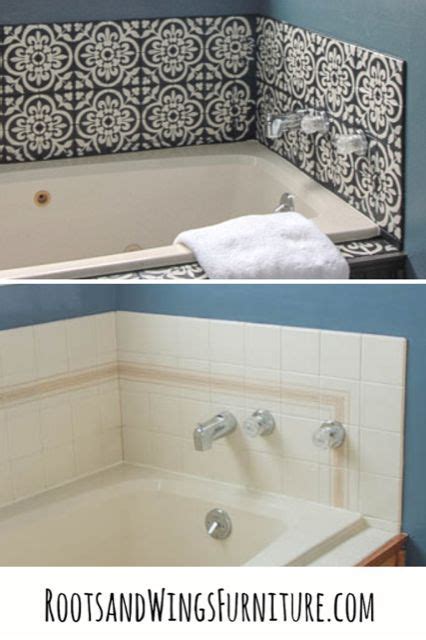 How To Stencil And Seal Bathroom Tile Roots And Wings Furniture Llc Diy