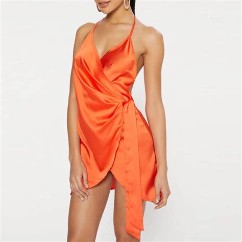 Satin Halterneck Wrap Bodycon Dress Sexy Mini Bandage Dresses Buy Satin Halterneck Dresswrap