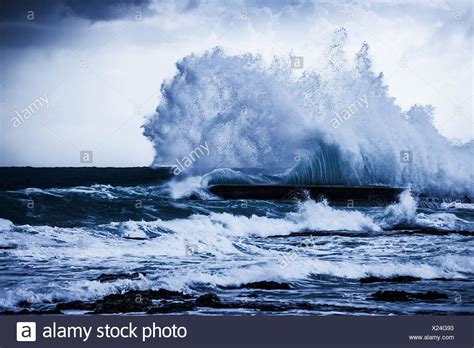 Stormy Ocean Waves Beautiful Seascape Big Powerful Tide In Action