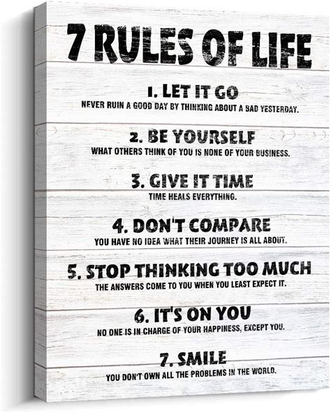 Pigort 7 Rules Of Life Motivational Quotes Wall Decor