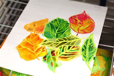 Smart Class Fall Leaves Crayon Resist Paintings