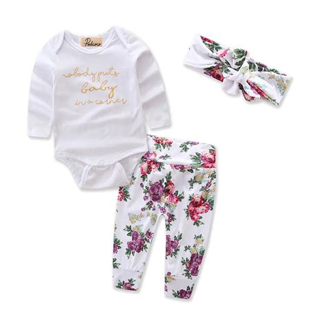Pudcoco 3pcs Newborn Toddler Infant Baby Girls Romper Floral Pants