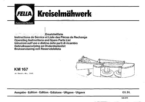 Fella Km1671991 Disc Mower Parts Manual Catalog Pdf Download Service