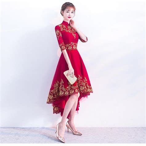 Teresacollections Red Cheongsam Dress Sexy Lace Qipao Women Traditional Chinese Oriental Style