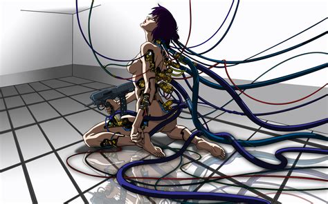 Barefoot Ghost In The Shell Gun Kusanagi Motoko Nude Purple Hair Red Eyes Short Hair Weapon