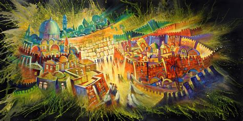 Original Oil Painting Jerusalem At Night By Alex Levin
