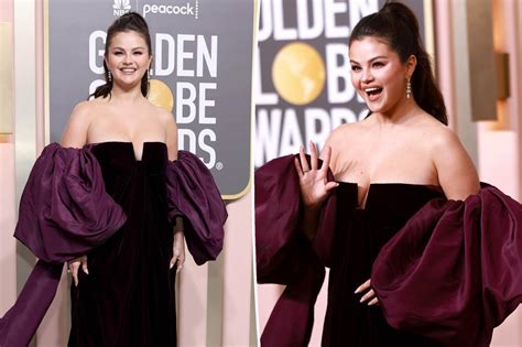 Selena Gomez Puts On A Very Busty Display In Plunging Velvet Dress With Dramatic Puff Sleeves As
