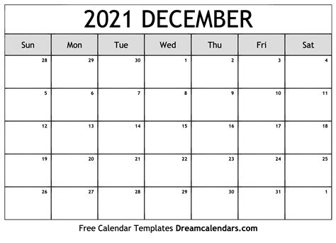 December 2021 Calendar Free Blank Printable Templates
