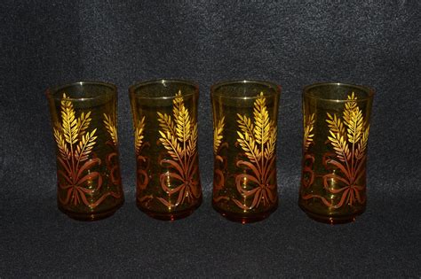 libbey amber wheat glasses set of 4 libbey tumblers libbey ribbon wheat glasses golden wheat