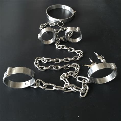 Male Luxury Stainless Steel Neck Wrist Ankle Restraints With Locks
