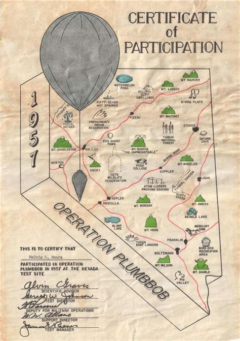 1957 Operation Plumbbob Nevada Atomic Test Map And Certificate Ebay