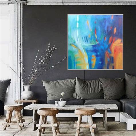 Oversized Original Blue Abstract Acrylic Wall Art Large Canvas Wall