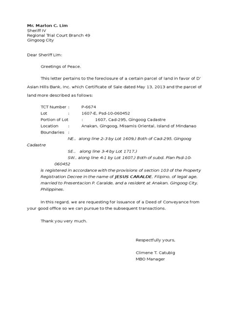 Request Letter For Conveyance