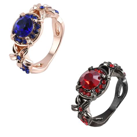 New Round Design Crystal Red Zircon Female Ring Black Gold Filled Red