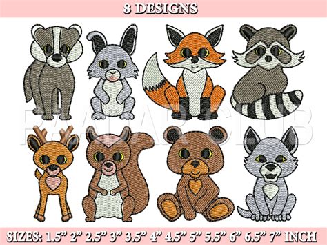 Woodland Baby Animals Embroidery Designs Kid Embroidery Design Baby