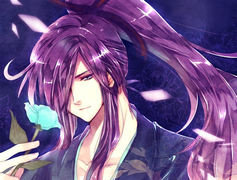 Image of hd wallpaper anime anime boys purple one person young. all male flowers japanese clothes kamui gakupo long hair ...
