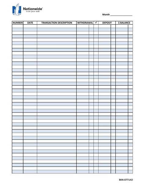 Checkbook Register Template Printable Full Page Free Plmhappy