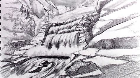 How To Draw Waterfalls With Pencil Step By Step Youtube