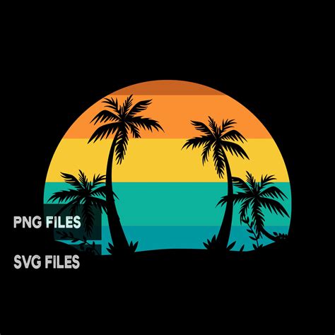 Retro Vintage Sunset Png And Svg Cut File Beach Palm Trees Etsy